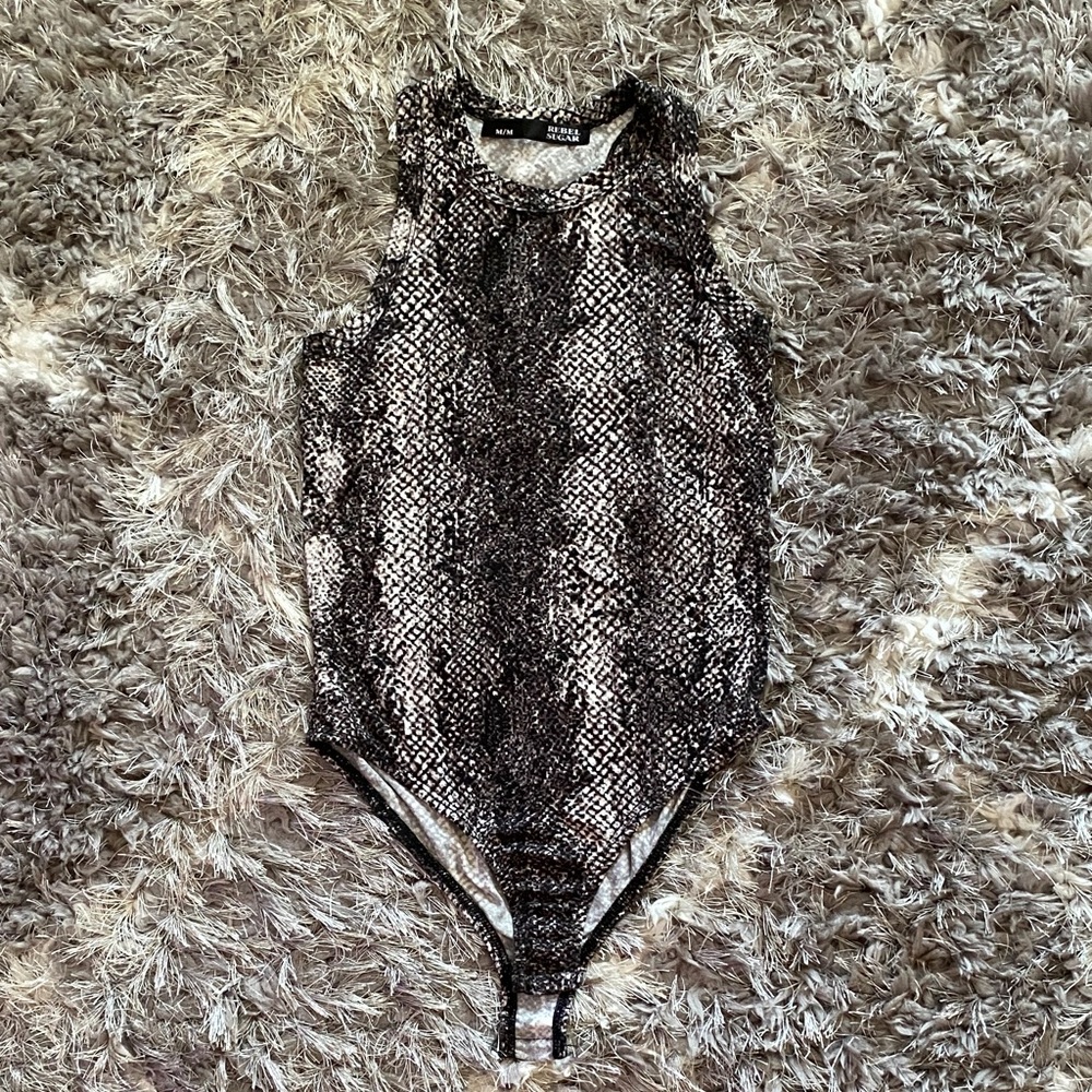 Rebel Sugar Black and Gray Snakeskin Bodysuit